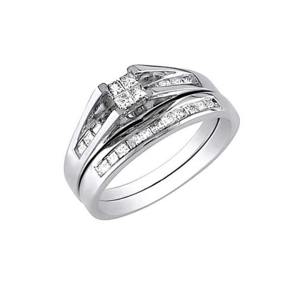 AFFY White Natural Diamond Wedding Ring Set In 10k White Gold (0.5 Cttw)