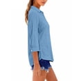 thumbnail image 5 of KDDYLITQ Womens Shirts Cotton Linen Basic 3/4 Sleeve Tops Collared Solid Color Casual Polo Shirts Work 2026 Blouse Blue XL, 5 of 6