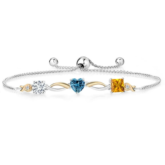 Gem Stone King 925 Silver and 10K Yellow Gold Bracelet for Women Lab Grown Diamond Persian Blue Moissanite (1.90 Cttw)