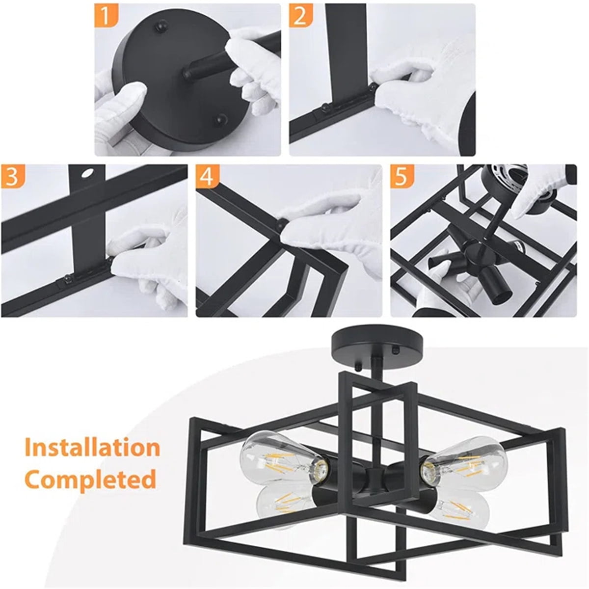 4-Light Semi Flush Mount Ceiling Light Fixtures Industrial Metal Cage Ceiling Lamp Fixtures Flush Mount Ceiling Lighting for Hallway Porch Kitchen Bathroom