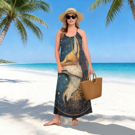 Women Dress Oversize Style Open-Back Design-Fox Star Starlist Sky Patterng