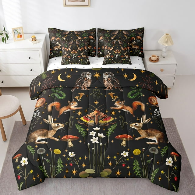 YST Animaux Ensemble de Douillette Simple de la Forêt avec Draps, Ensemble de Literie Champignon, Format Simple (7 Unités)