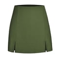 thumbnail image 4 of Solid Mini Skirt Women's High Waisted Stretch Fitted Bodycon Skirt with Slit Green S, 4 of 4