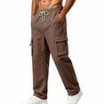 thumbnail image 5 of ThriftyPlait Mens Wide Leg Cargo Jogger Sweatpants Casual Elastic Drawstring Waist Multi Pocket Pants Straight Fit Daily Walking Outdoor Pants, 5 of 9