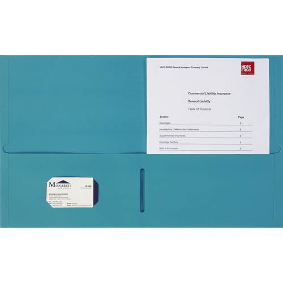 Business Source Letter Portfolio - 8 1/2" x 11" - 125 Sheet Capacity - 2 Inside Front & Back Pocket(s) - Paper Stock - Teal - 25 / Box | Bundle of 10 Boxes
