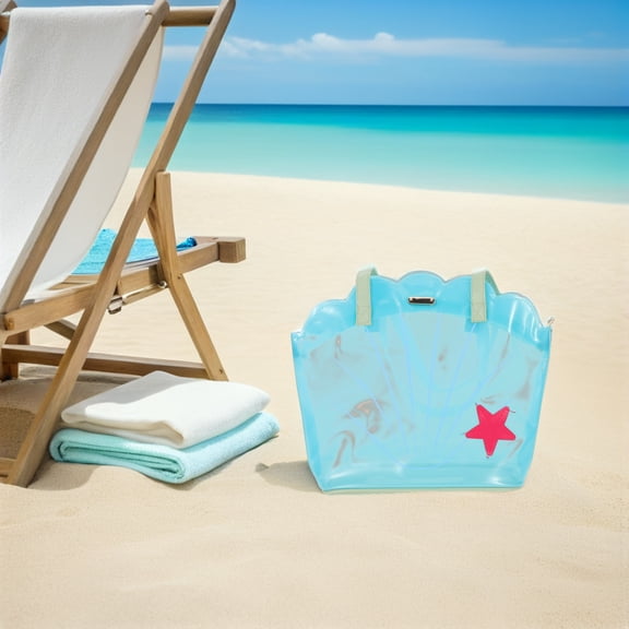 STOBOK Transparent Plastic Beach Tote Bag with Shell Shape Waterproof Pool Bag