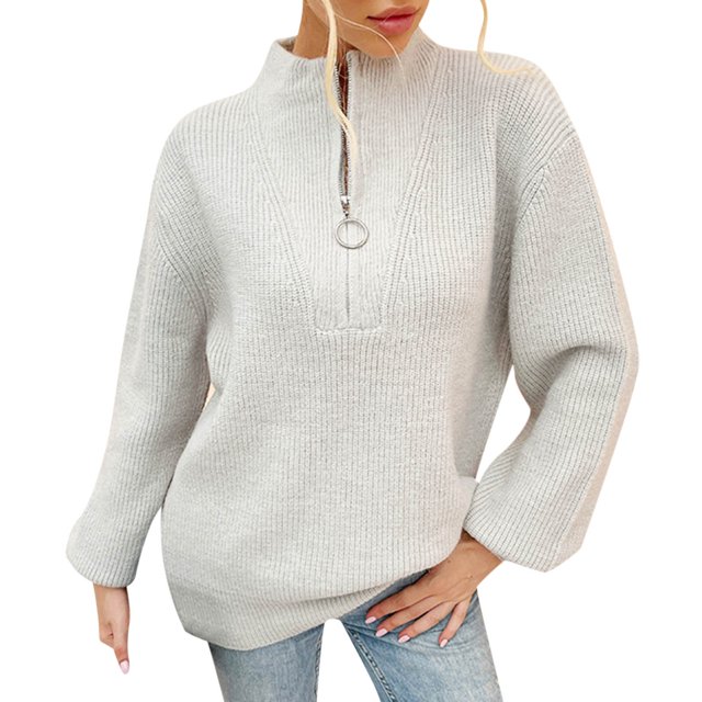 Gibobby Casual Suéter para Mujer, Suéter de punto suave con cuello redondo para mujer(Gris,G)
