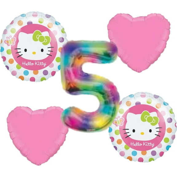 5th Fifth  Hello KITTY Polka Dots BIRTHDAY PARTY Balloons Decorations Supplies