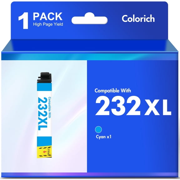 1-Pack 232XL Ink Cartridges Compatible for Epson 232 232XL Printer Ink for Workforce WF-2930 WF-2950 Expression XP-4200 XP-4205 (Cyan)