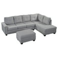 thumbnail image 4 of Euroco Reversible Sectional Sofa 6 Seat Couch with Storage Ottoman, L-shape Sofa with Rivet for Living Room, Light Gray, 4 of 9