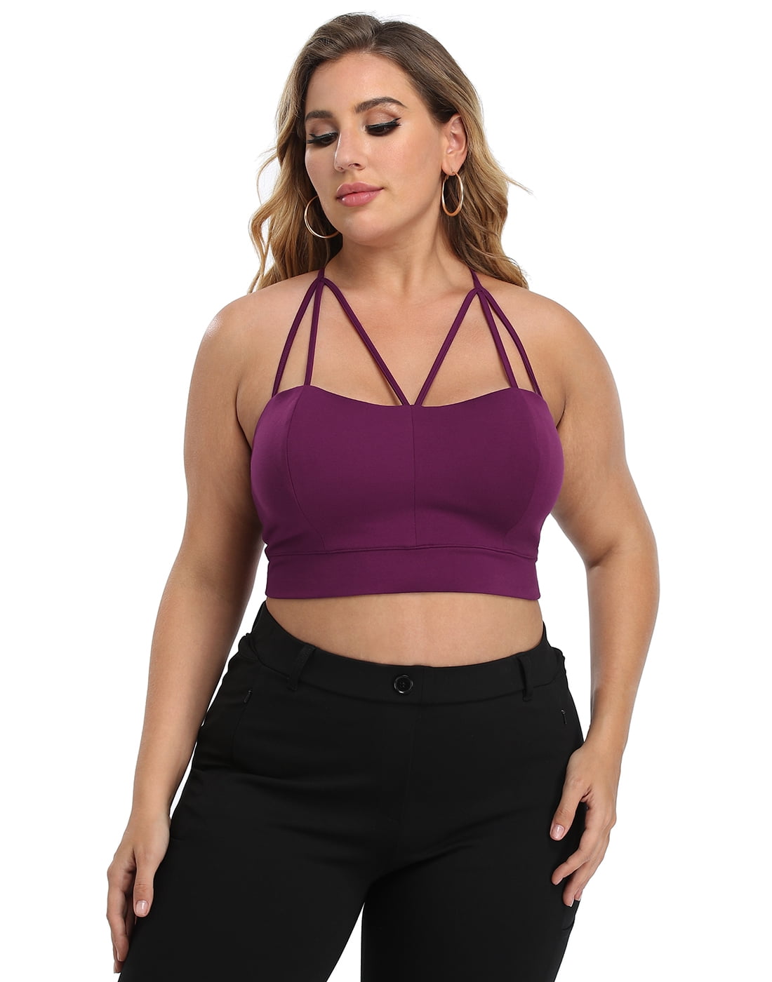 HDE Women's Plus Size Spaghetti Strap Cami Bralette Bustier Crop Top  Burgundy Purple - 3X - Walmart.com