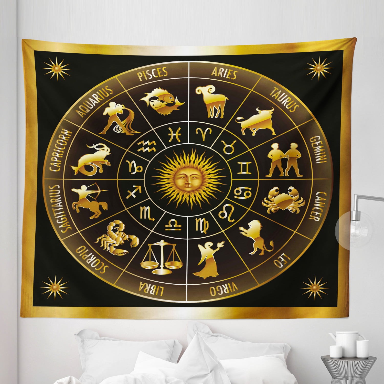 Zodiac Sun Sign Star Moon Astrology Wall Hanging Cotton Mandala Tapestry Poster 