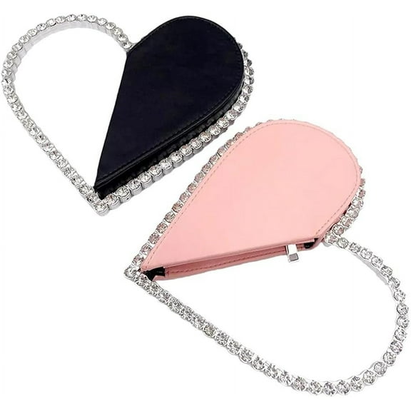 Cute Mini Heart Shape Evening Clutch Bag, Rhinestone Diamond Frame Wedding Party Purse Handbag for Women