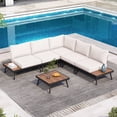 thumbnail image 5 of LAUSAINT HOME 6-Piece Patio Furniture Set, Metal Conversation Sofa Set with 5 Chairs, 1 Coffee Table and Plush Beige Cushions, 5 of 7
