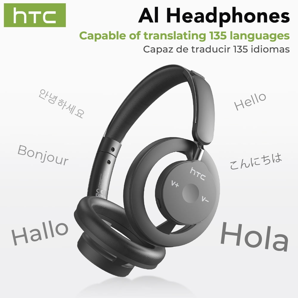 Wireless Bluetooth Over-Ear Headphones HP06, AI Translator 135 Languages, Noise Cancelling, 26H Battery, Mic for Calls, Travel & Office - Black
