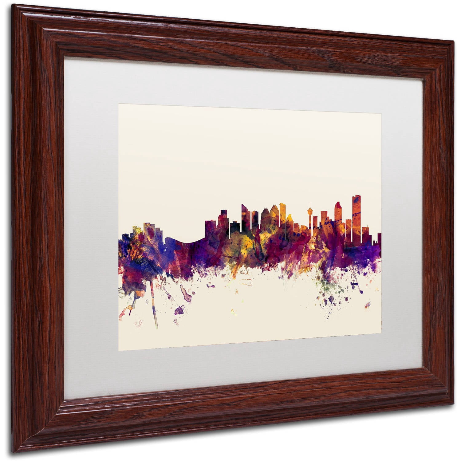 Trademark Fine Art "Calgary Canada Skyline" Canvas Art by Michael Tompsett, White Matte, Wood Frame