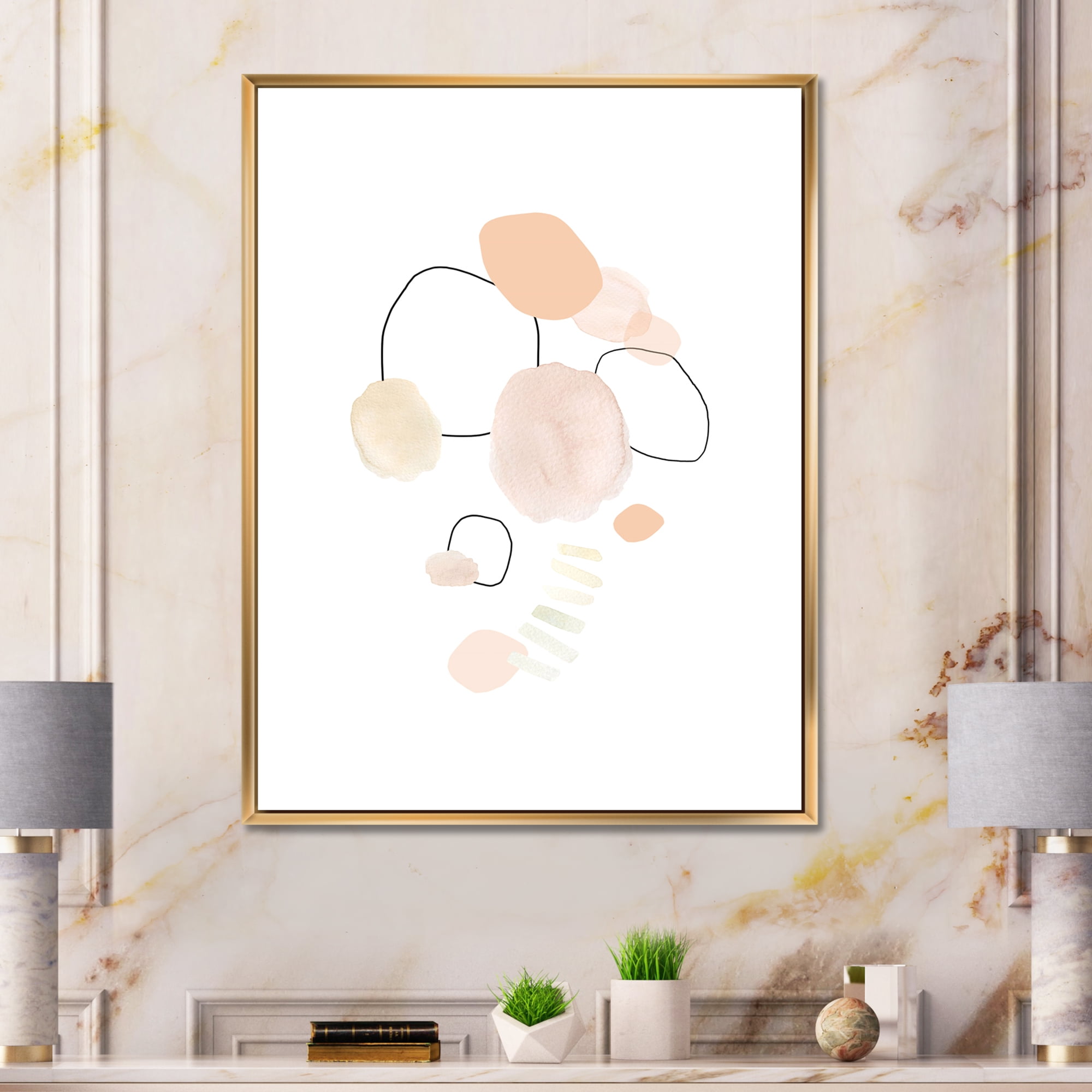 Designart 'Watercolour Stains On White' Shabby Chic Framed Canvas Wall Art Print