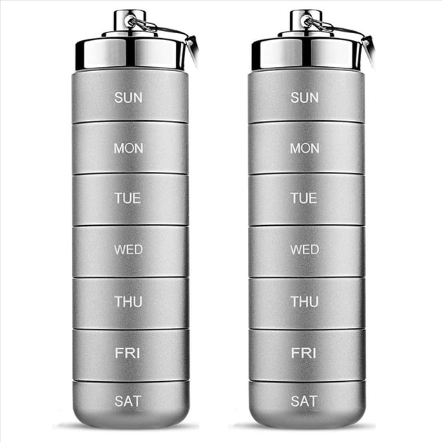 2X Pastillero de Metal Semanal, Apilable, Resistente Al Agua, para Viaje, Pastillero, Pastillero, Organizador Diario de Medicamentos de 7 Días, Gris