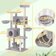 thumbnail image 2 of Large Light Grey Cat Tree with 2 Condos & 3 Hammocks - 66" Multi-Level Scratching Tower for Living Room & Bedroom - Stable, Plush Perch Cat Furniture, 2 of 7