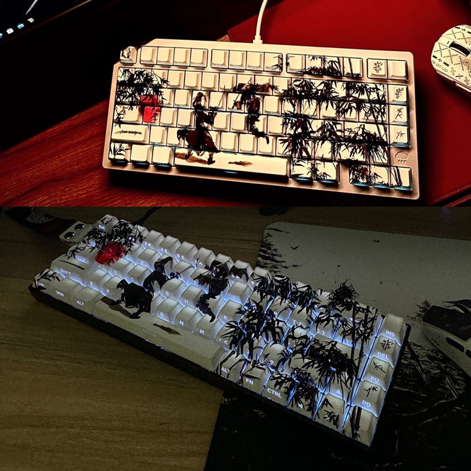 Original Height Keycaps with Side Engraved Translucent Designing Fighting Theme for Mechanical Keyboards