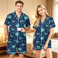 thumbnail image 2 of Couples Matching Pajama Sets 2 Piece Short Sleeve Button Down Pjs Soft Lightweight Breathable Sleepwear for Men Women Halloween Skull Print with Lapel Collar Blue S, 2 of 5