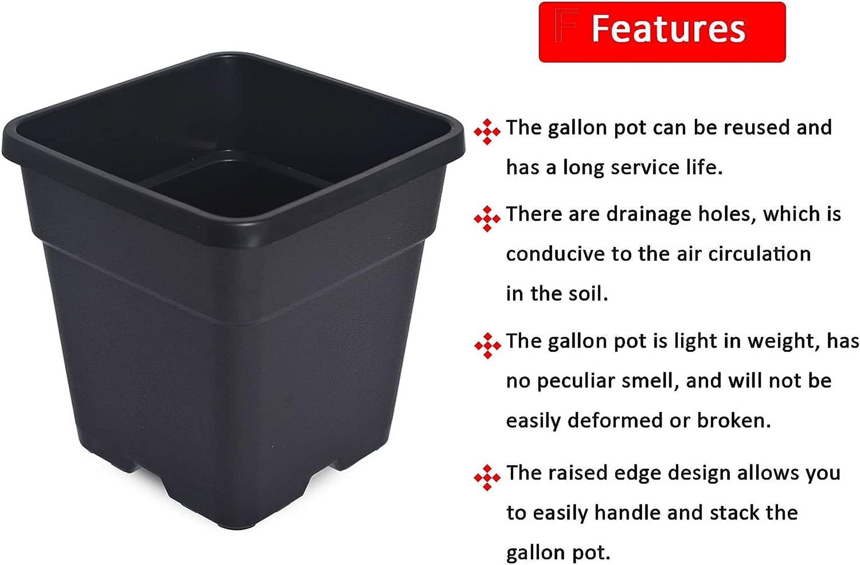 PET-U 10 Gallon 5 Pcs Square Plastic Plant Pots Flexible Nursery Pot Planter Nursery Pots Suitable for Flower Vegetables Succulents Black