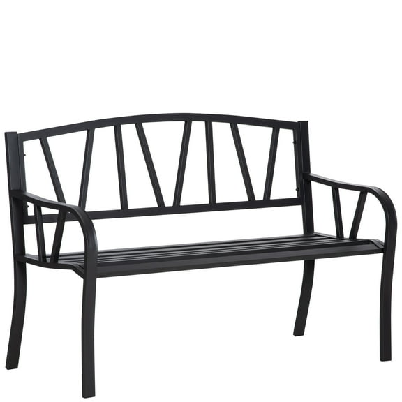 50" Metal Garden Bench,Adjustable Backrest,Breathable,comfortable,Black Outdoor Bench for 2 People, Park-Style Patio Seating, Decor with Smooth Armrests, Slatted Seat and Backrest, Black