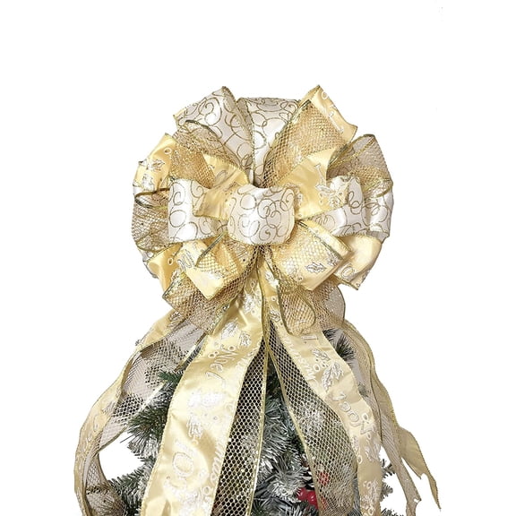 OneDor Handcrafted Glittery Velvet Ribbon Bow, 34 inch Length, 13 inch Width, Gold