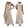 thumbnail image 2 of Women'S Summer Beach Cotton Tank Dress Linen Boho Sleeveless Tiered Ruffle Maxi Long Sundress Apricot M, 2 of 5