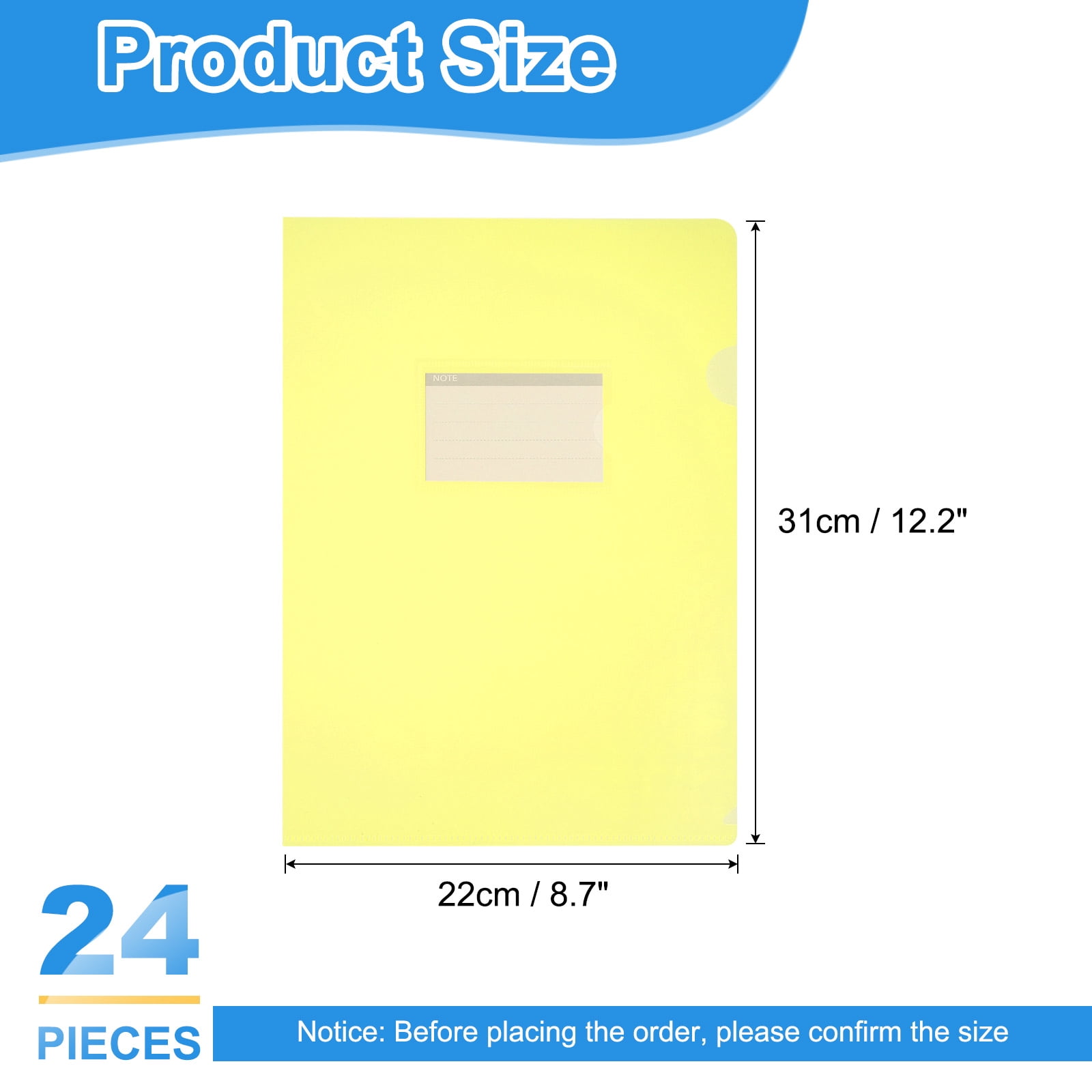 Uxcell 24 Pack L-Type Plastic Folders, Letter Size Clear Folders for Documents with Pocket, Yellow