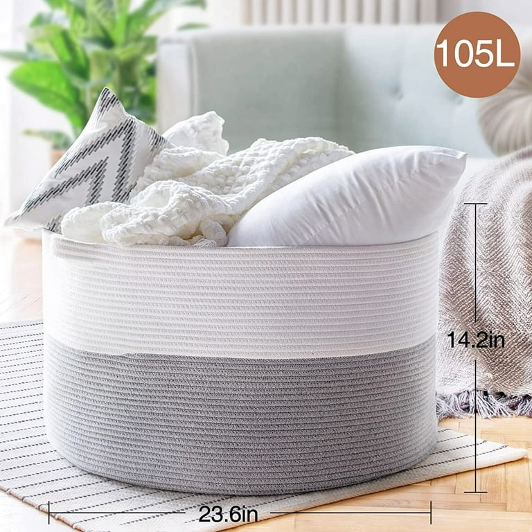 ALLJOY XL Cotton Rope Laundry Basket 23.6 14.2in Storage Hamper Organizer Gray Walmart