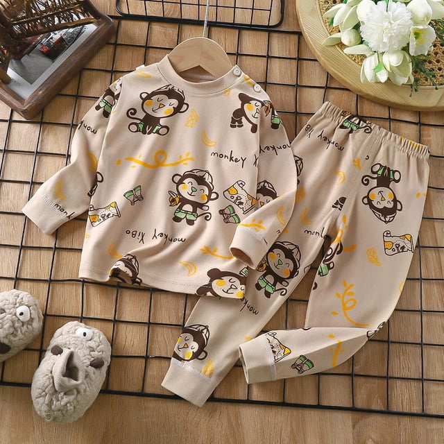 Conjunto de ropa interior navideña para niños, pijamas térmicos de manga larga de algodón con dibujos animados, otoño e invierno