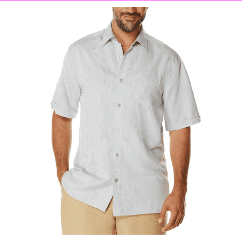 Cubavera Floral Jacquard Short-Sleeve Shirt, Alloy, Size XL, MSRP $68 ...