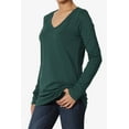 thumbnail image 3 of TheMogan Women's V-Neck Long Sleeve Top Basic Stretch Cotton Relaxed Slim Fit T-Shirt Hunter Green XL, 3 of 7