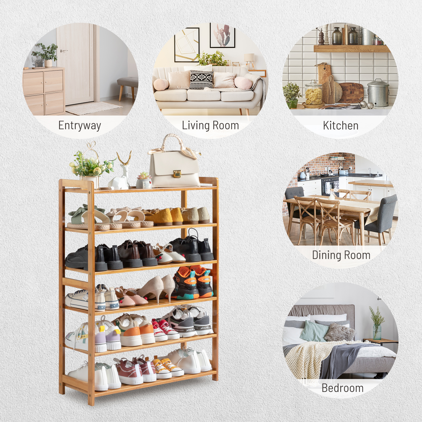 UBesGoo 6-Tier Bamboo Shoe Rack, Natural Wood photo 7