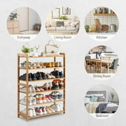 Ktaxon 6 Tiers Bamboo Shoe Storage Rack Sturdy Shoe Shelf Shoe Stand Closet Organizer, 18-24 Pairs, Wood Color