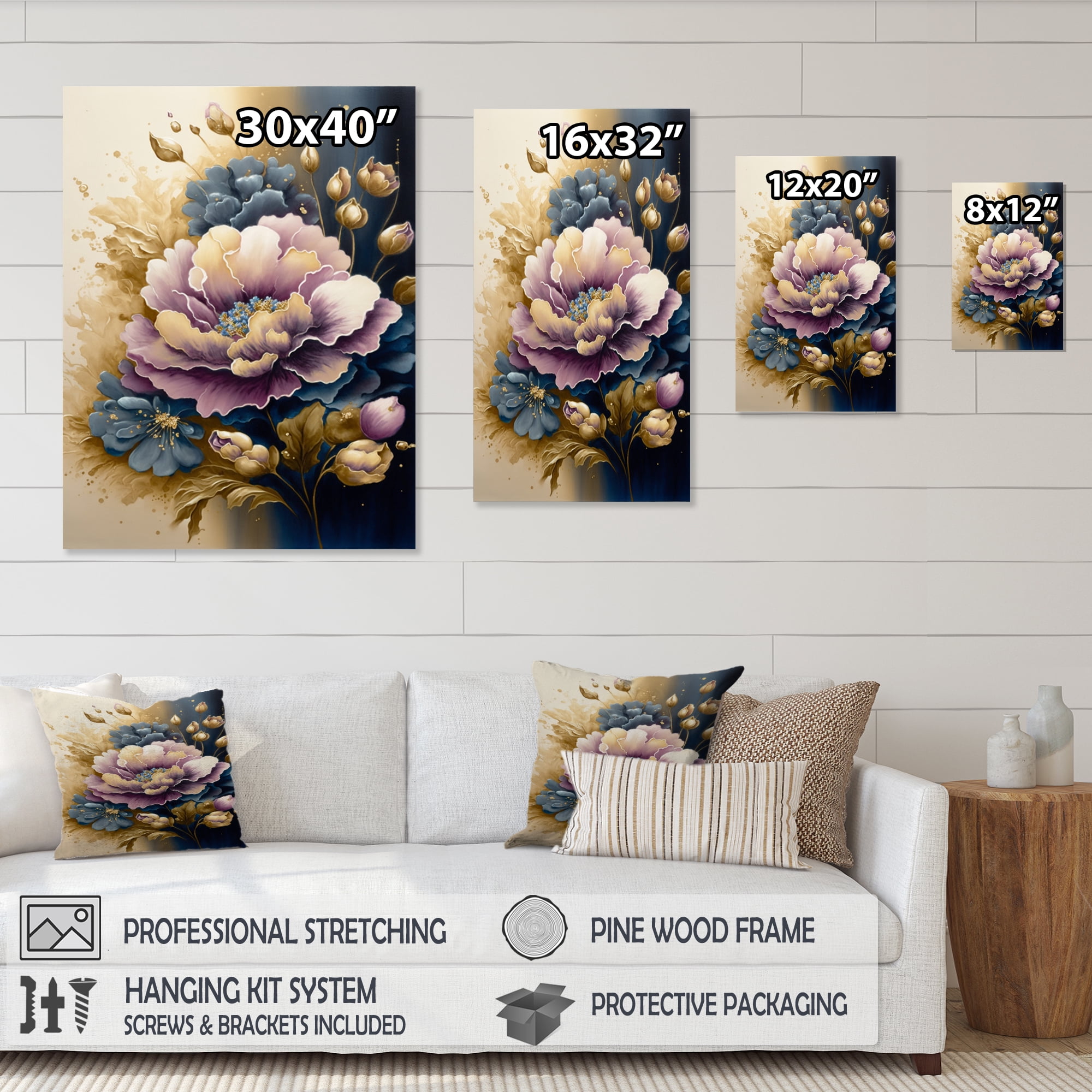 Designart Purple And Blue Watercolor Flowers I Canvas Wall Art