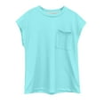 thumbnail image 5 of LIIPEE Girls T-Shirts Summer Casual Solid Color Round Neck Short Sleeve Tshirts With Pocket Girls Classic Beach Tee Shirts,Sky Blue,9-10 Years, 5 of 5