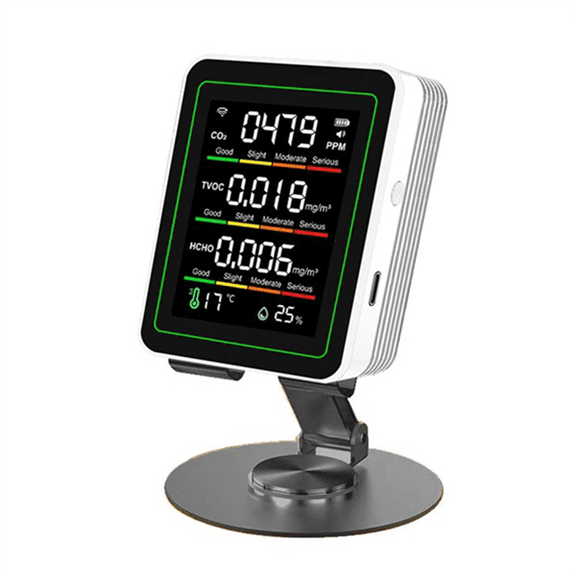 5-in-1 Air Quality Detector with Stand USB Type-C Multifunctional Automatic Display Portable CO2,HCHO,TVOC Tester White,1 * Air Quality Monitor 1 * bracket,White