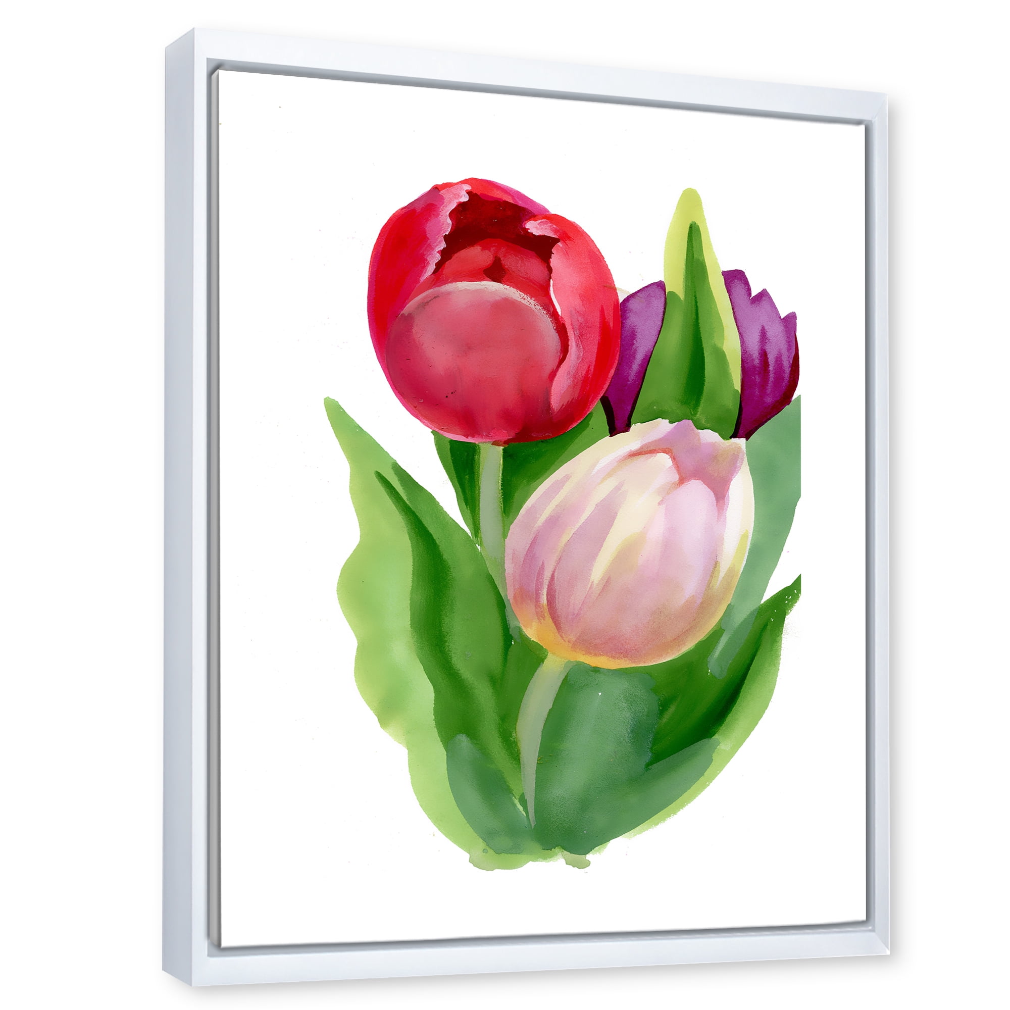 Designart 'Beautiful Tulip Flowers Red and Pink' Traditional Framed Canvas Wall Art Print