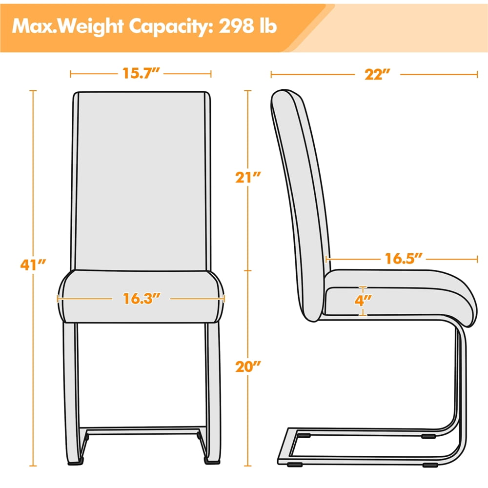 Yaheetech Faux Leather Dining Chairs with Metal Legs, Set of 2, Light Gray