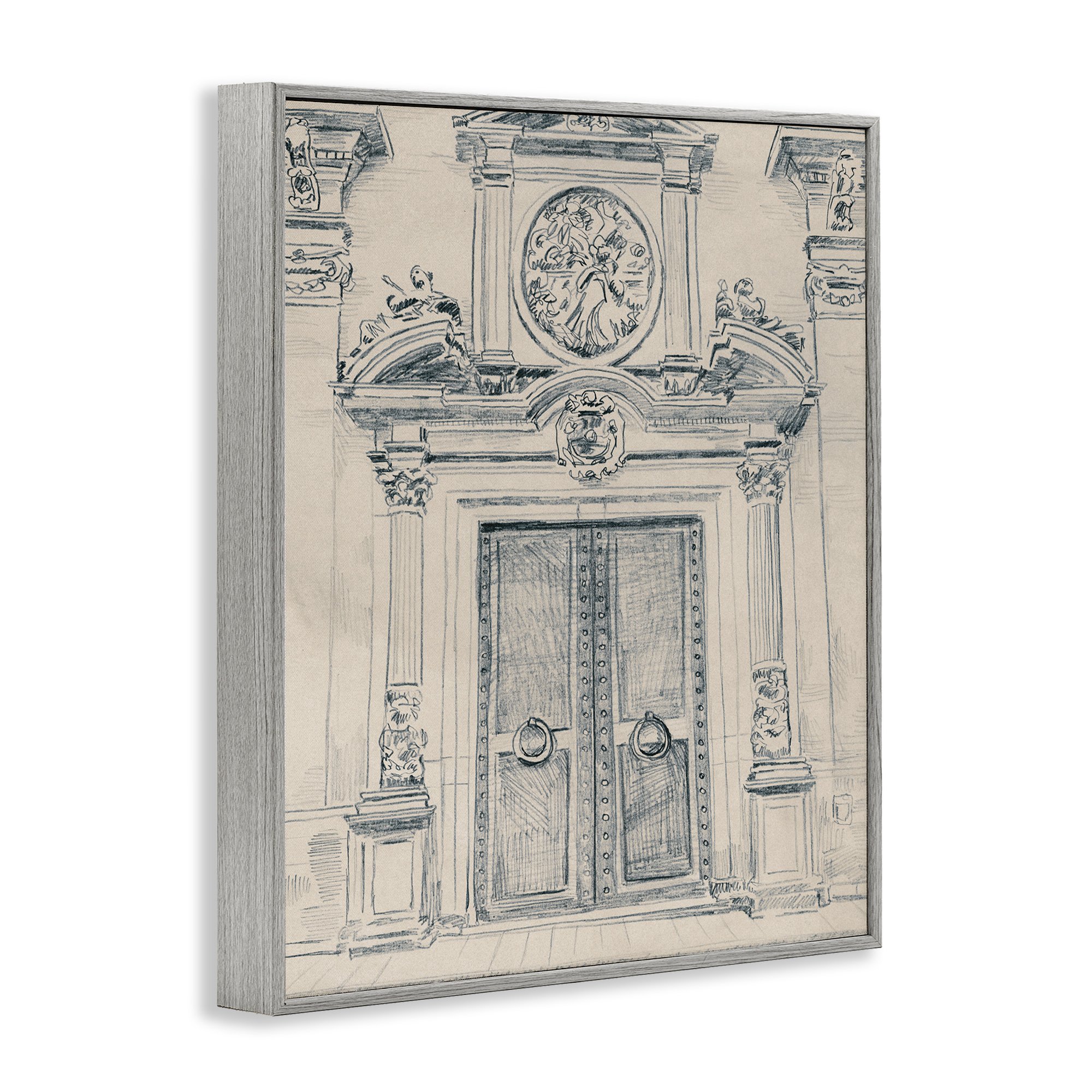 Stupell Industries Detailed Architecture Scene Town & City Drawing Gray Framed Art Print Wall Art, 16 x 20