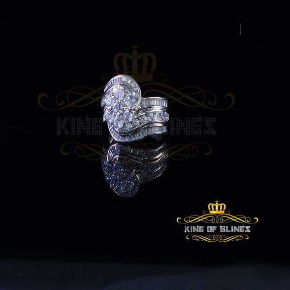 King of Bling's Sterling White Silver Flower 7 stone 6.16ct CZ Fashion Womens Ring Size 7