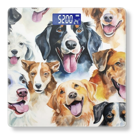 High Precision Body Weight Scale Smart Bathroom Scales with Large LCD Display(400lbs),Decorative for Bedroom-Watercolor Painting Of Dogs With Happy Expressions