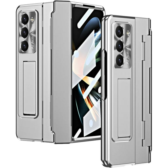 Case for Samsung Galaxy Z Fold 6 2024, One-piece Housing Z Fold 6 Case with Kickstand and Screen Protector, Full Protection (Silver)