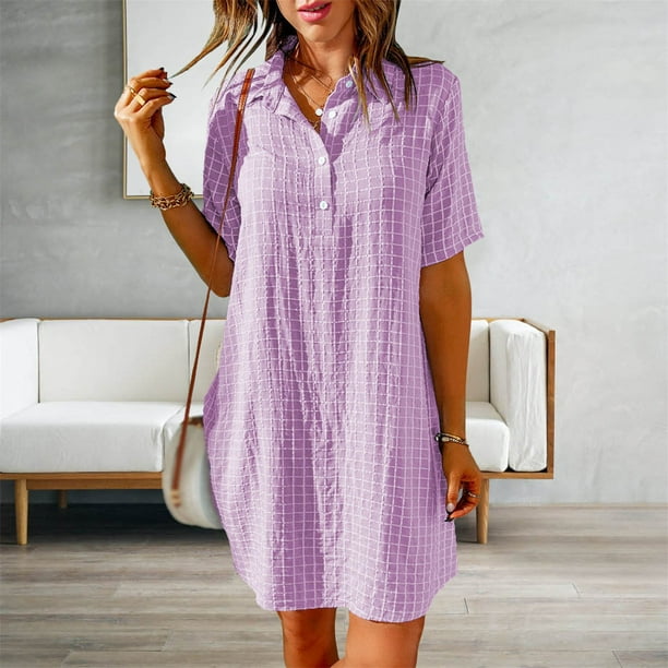 WILLBEST Vestidos Casuales para Mujer con Curvas, Vestido Corto Informal de Verano con Botones y Manga Corta para Mujer Extra Grande