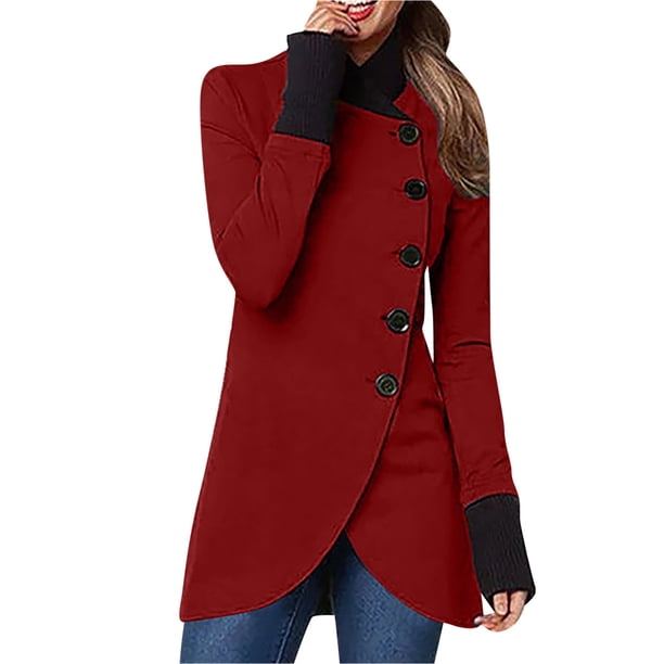 Moda Mujer Invierno Patchword Botones de manga larga Casual Abrigo de un solo pecho Fridja po2082