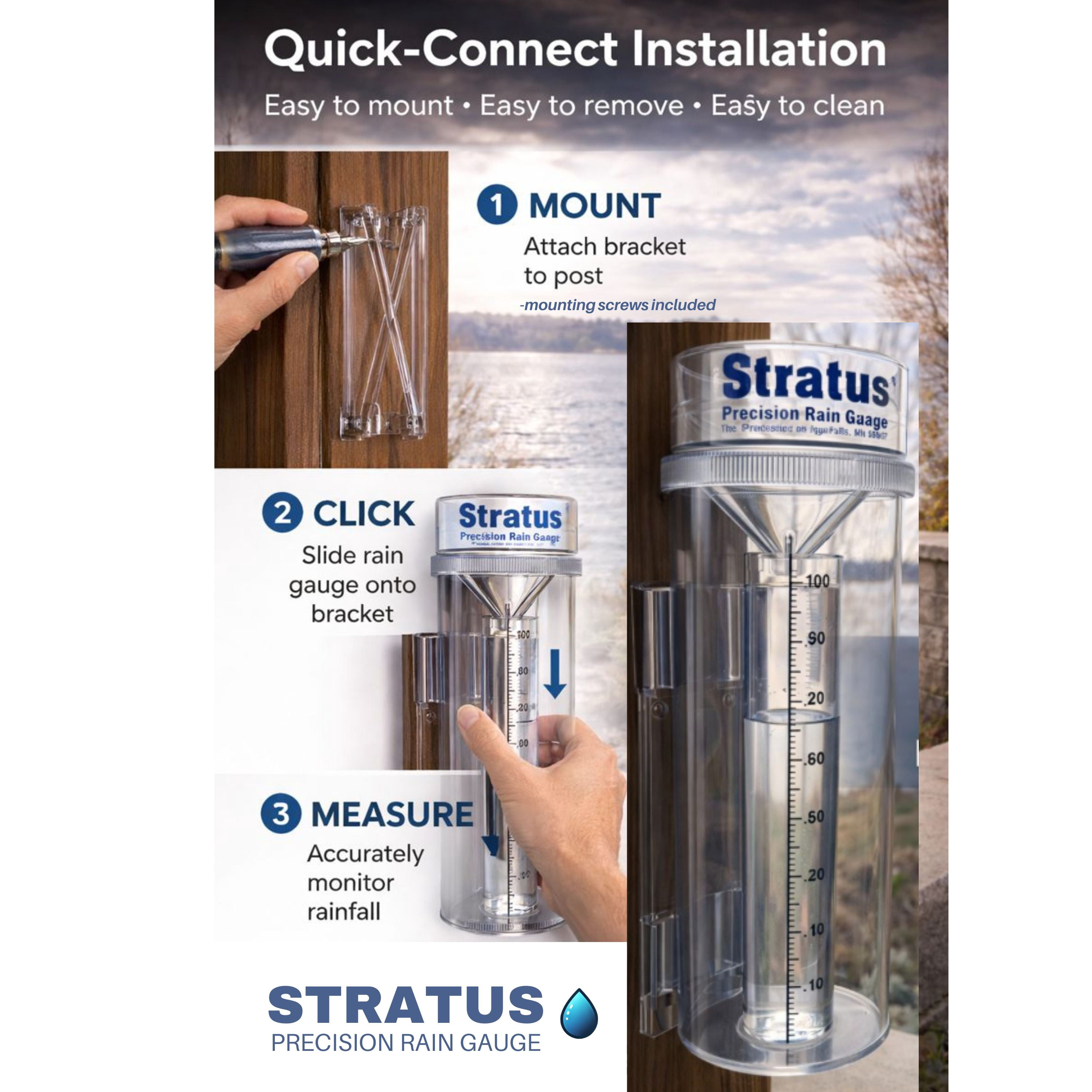 Stratus Precision Rain Gauge – Professional 0.01" Accuracy, All-Weather, Made in USA