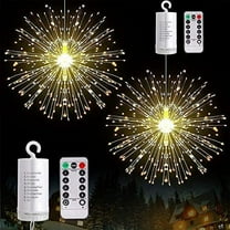 2 Pack Firework Fairy Light, 120 LED 8 Mode LED Starburst Lights Copper Wire Twinkle Light with Remote Control for Patio Lawn Backyard Landscape Wedding Party Decorations (Warm White)