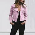 thumbnail image 2 of BOOMILK Womens Leather Jacket Ladies Retro Rivet Zipper Up Bomber Casual Coat Outwear Pink, 2 of 3
